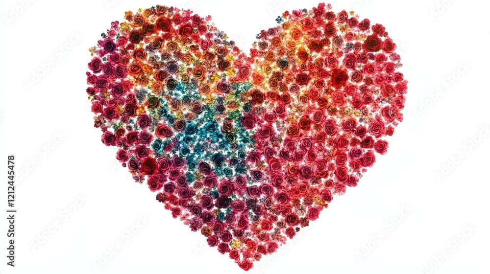 A mosaic-style heart made of tiny rose patterns, artistic design, intricate texture, vivid palette, isolated on white background A mosaic-style heart made of tiny rose patterns, artistic design, intricate texture, vivid palette, isolated on white background