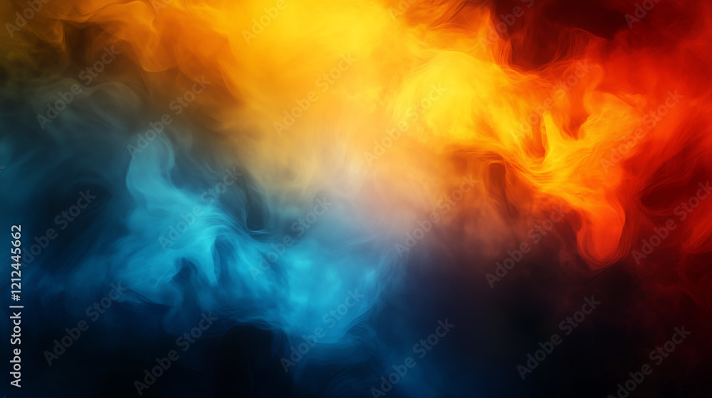 Abstract digital artwork blending vibrant orange and yellow flames with deep blue and teal smoke. Smooth, fluid textures create dynamic contrast, symbolizing the harmony of fiery warmth and cool ether Abstract digital artwork blending vibrant orange and yellow flames with deep blue and teal smoke. Smooth, fluid textures create dynamic contrast, symbolizing the harmony of fiery warmth and cool ether