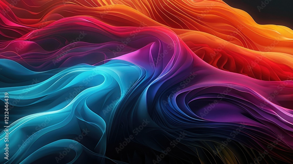 Fototapeta premium Abstract colorful waves in vibrant hues create a dynamic and fluid visual experience.