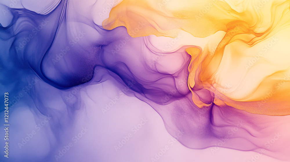Fototapeta premium a soft ethereal composition featuring flowing purple and yellow ink blending seamlessly into a delicate gradient effect 