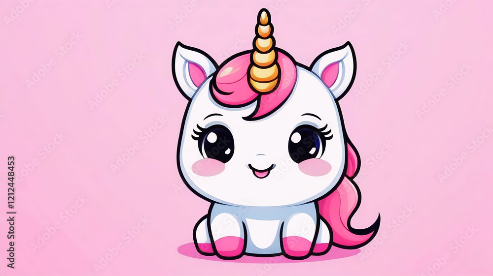 Cartoon happy unicorn on simple background with little stars, cute animals Cartoon happy unicorn on simple background with little stars, cute animals