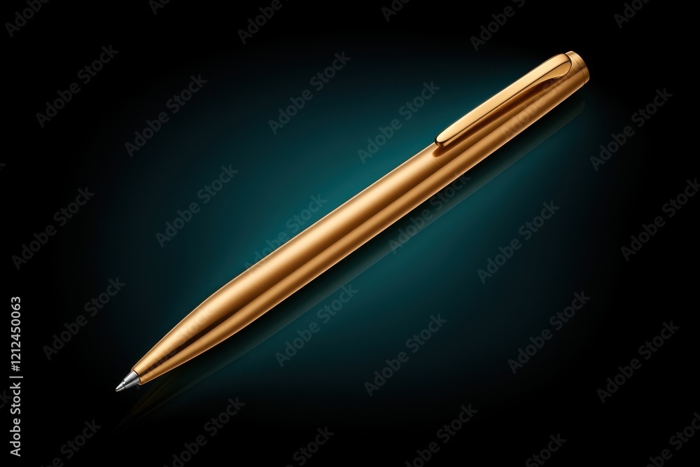A sleek golden pen rests elegantly against a dark background, highlighting its sophisticated design and luxurious finish. A sleek golden pen rests elegantly against a dark background, highlighting its sophisticated design and luxurious finish.