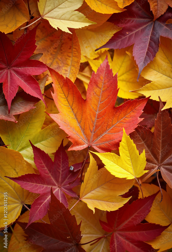 Fototapeta premium Autumn leaves in various colors forming a natural carpet