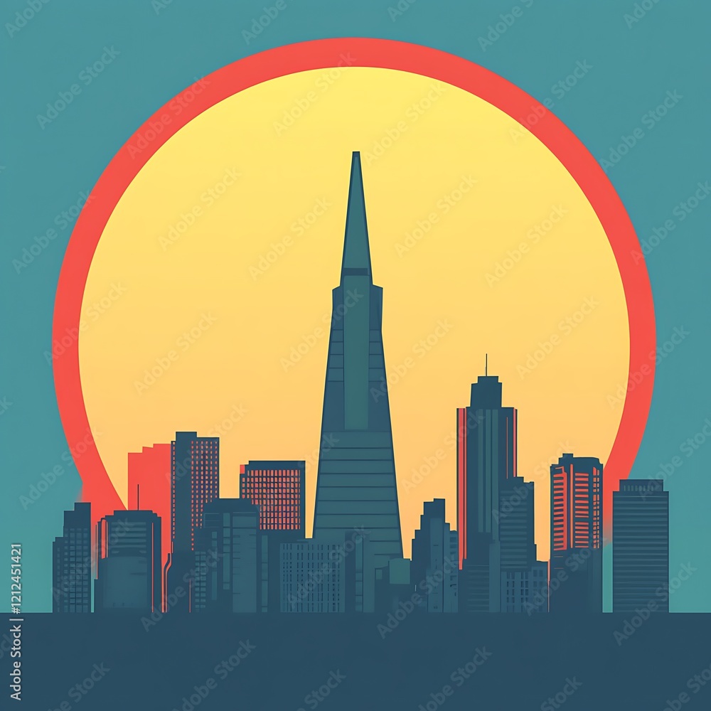 Obraz premium San Francisco Skyline Sunset Silhouette, urban landscape, modern city