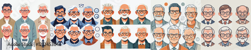 vector collection of grandfather characters wearing glasses smiling