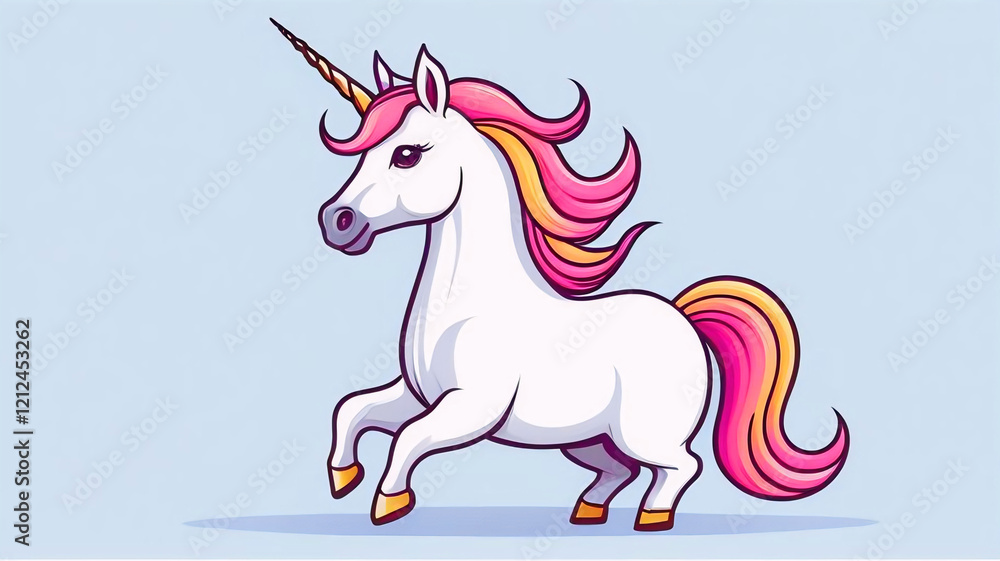 Fototapeta premium Unicorn on cute cartoon background, cute animals