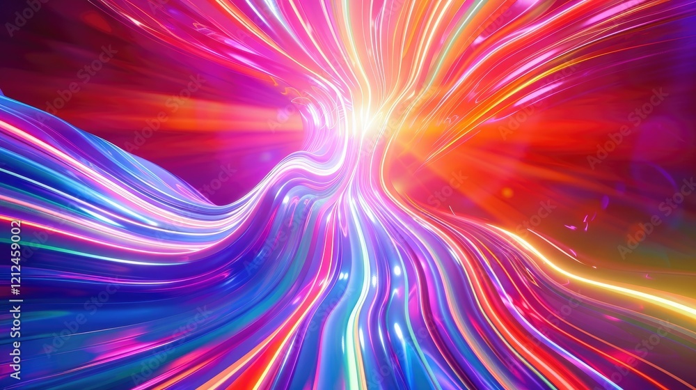 Obraz premium A vibrant, abstract swirl of colorful light beams creating a dynamic visual experience.