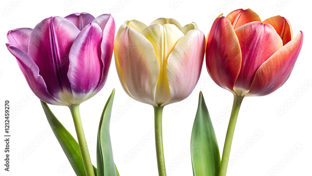 Naklejka premium Trio of elegant blooming tulips, cut out