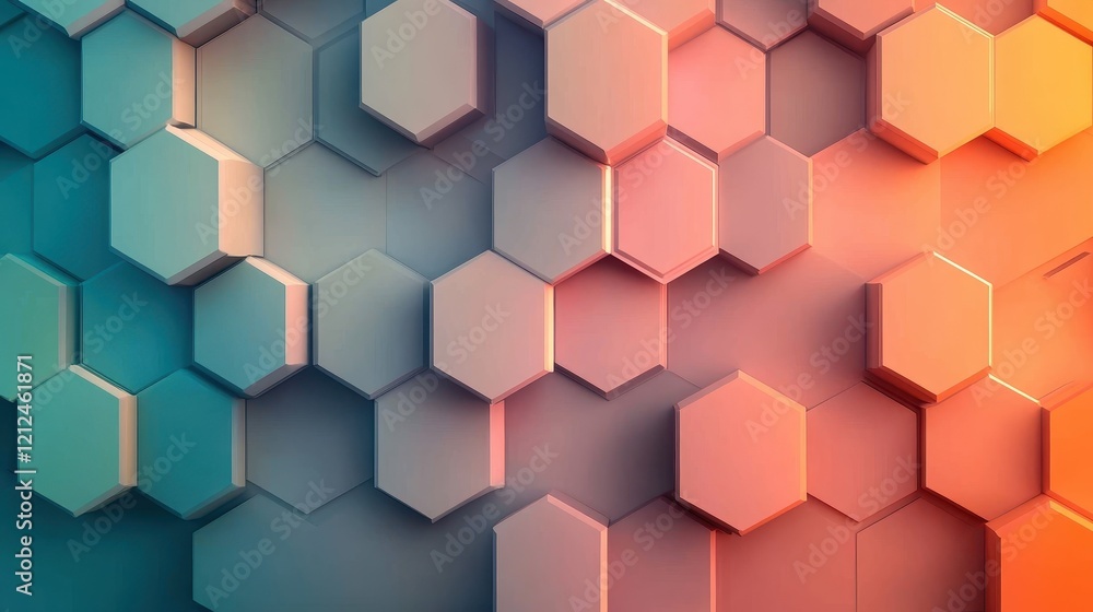 Abstract Geometric Hexagonal Pattern with Gradient Colors in Modern 3D Design for Creative Backgrounds and Artistic Presentations Abstract Geometric Hexagonal Pattern with Gradient Colors in Modern 3D Design for Creative Backgrounds and Artistic Presentations