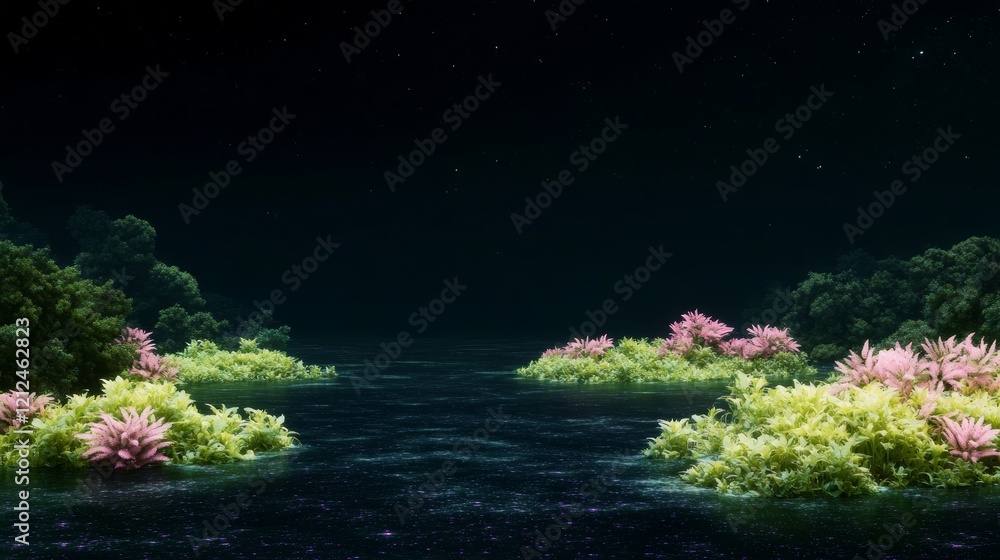 A dark night illuminated by bioluminescence, showcasing the vibrant life of the ecosystem as glowing organisms light up the environment, creating a serene and mystical atmosphere A dark night illuminated by bioluminescence, showcasing the vibrant life of the ecosystem as glowing organisms light up the environment, creating a serene and mystical atmosphere
