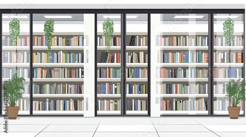 Organizing a modern library space urban location digital artwork minimalist environment wide view knowledge hub photo