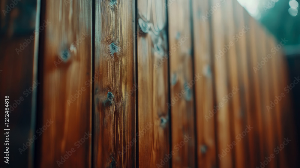 Fototapeta premium Close-up of Rich Brown Wooden Planks, Natural Grain Texture, Fence or Wall Detail