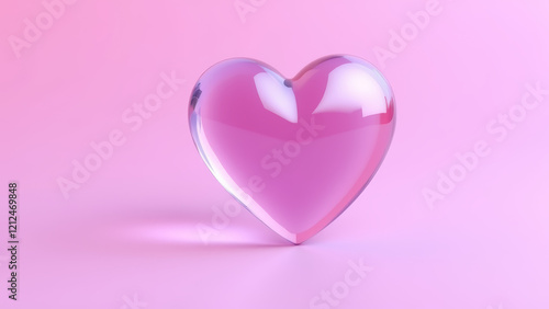 Elegant Glass Heart Sculpture, Photorealistic Design with Soft Pink and Purple Hues
