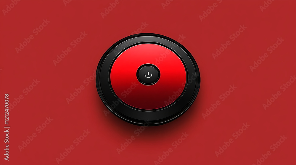 Power button activation minimalist design digital technology red background close-up view modern concept Power button activation minimalist design digital technology red background close-up view modern concept