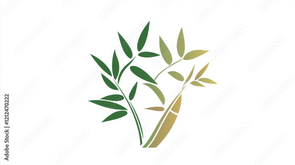 Obraz premium Stylized green bamboo branch icon on white symbolizing strength and flexibility graphic design minimalist style