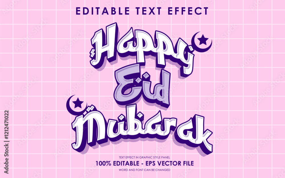 Fototapeta premium Editable Happy Eid Mubarak Text Effect with islamic background
