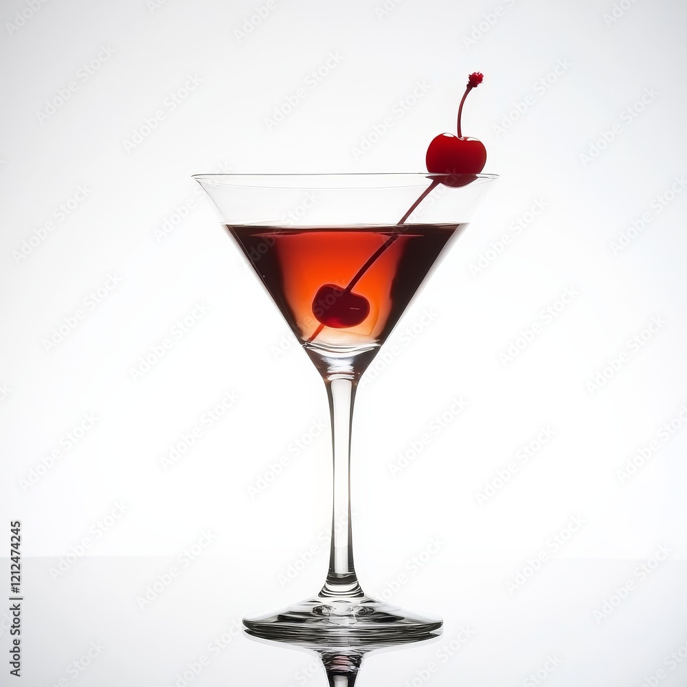 An elegant cosmopolitan with a twist and cocktail cherry, presented against an isolated white background, minimalism art style An elegant cosmopolitan with a twist and cocktail cherry, presented against an isolated white background, minimalism art style