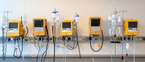 Modern infusion pumps in a clinical setting, showcasing advanced medical equipment used for patient care and medication delivery. photo