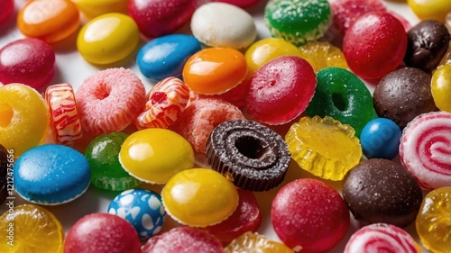 A colorful assortment of various candies and sweets displayed together. photo