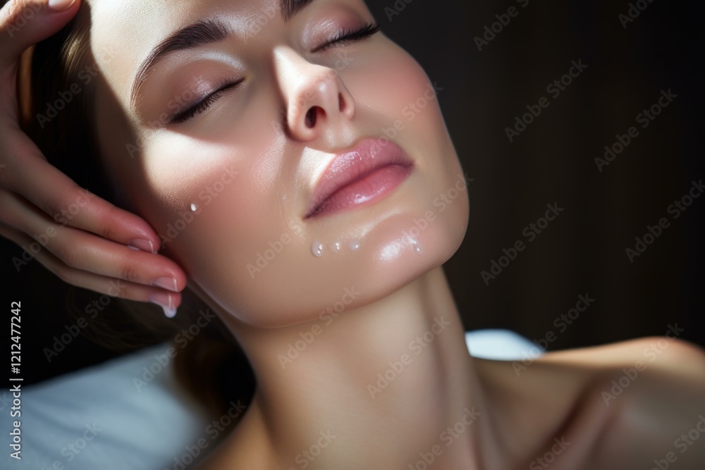 Εκτύπωση καμβά Close up of moisturizing cream being applied on a woman's face during a beauty t