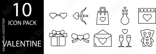 10 line icons with a Valentine theme depict sincere love present in the heart. photo