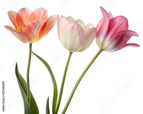 Trio of elegant blooming tulips, cut out