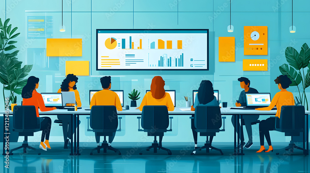 Creative virtual meeting scene featuring diverse users and a community manager, 8K flat vector style, Creative virtual meeting scene featuring diverse users and a community manager, 8K flat vector style,