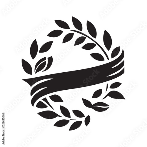 Round Floral Frame Silhouette Vector Illustration