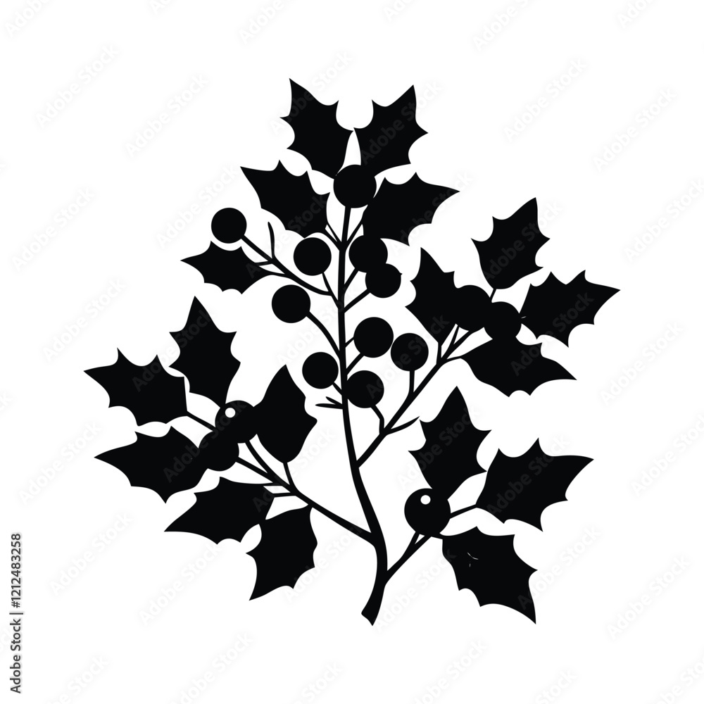 Fototapeta premium Holly Bush With Berries Silhouette