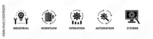 Production banner web icon illustration concept with icon of industrial, workflow, operation, automation, and systems