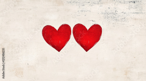 Two red hearts on textured background symbolize love and connection