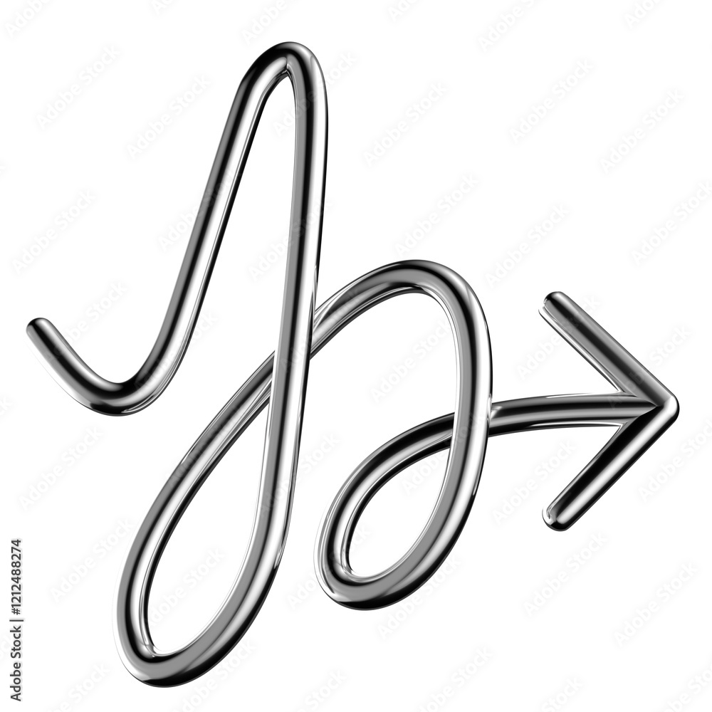 Metallic wriggling arrow 3D shape isolated. Futuristic chrome squiggle line twisted arrow, abstract tangled curved pointer Metallic wriggling arrow 3D shape isolated. Futuristic chrome squiggle line twisted arrow, abstract tangled curved pointer