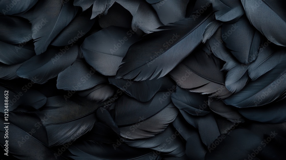 An artistic close-up of black feathers, showcasing intricate textures and patterns that evoke a sense of mystery and elegance in their arrangement. An artistic close-up of black feathers, showcasing intricate textures and patterns that evoke a sense of mystery and elegance in their arrangement.