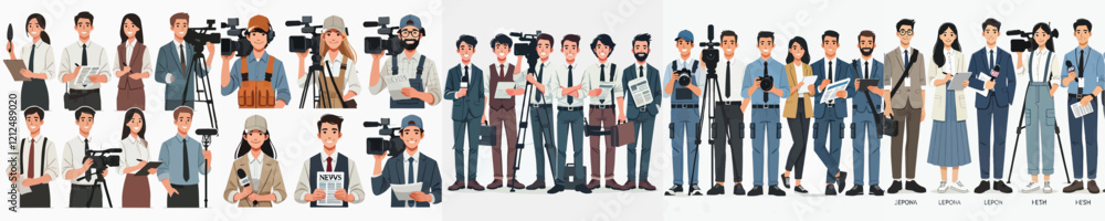 Fototapeta premium vector set of journalist characters with work equipment