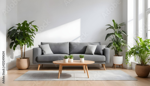 ai of ray of light in living room grey sofa design and white wall and wooden floor and wooden table