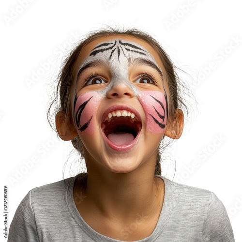 Wallpaper Mural Joyful child with tiger face paint studio setting portrait photography bright background fun concept Torontodigital.ca