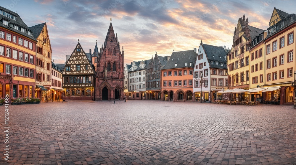Naklejka premium R?merberg square in Frankfurt at sunrise.