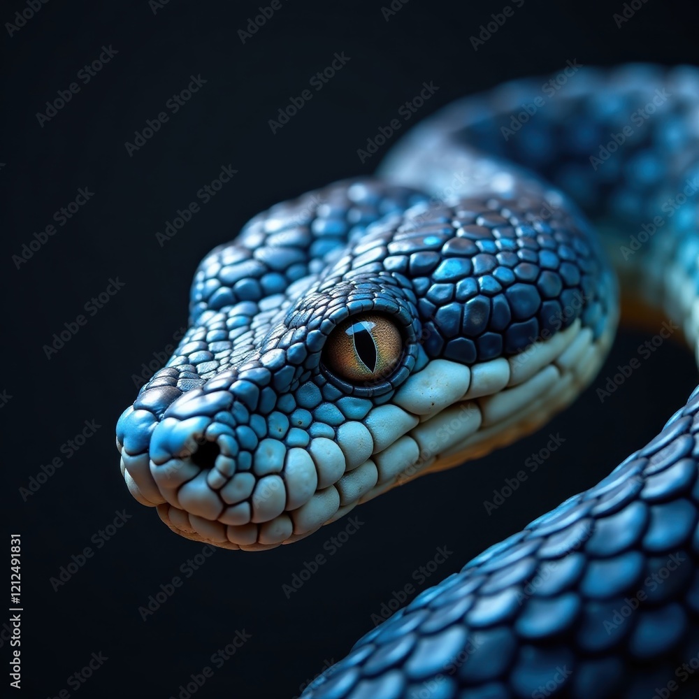 Obraz premium Intricate detail of blue viper's facial features, reptilian skin, color
