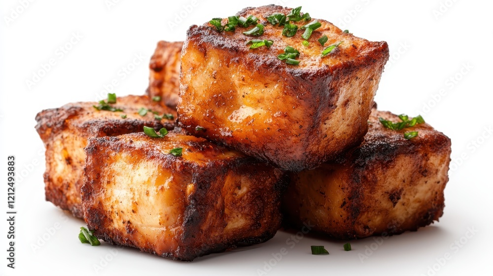 A close-up view of perfectly grilled tofu cubes, garnished with fresh herbs, capturing the essence of a delicious plant-based dish ideal for culinary presentations. A close-up view of perfectly grilled tofu cubes, garnished with fresh herbs, capturing the essence of a delicious plant-based dish ideal for culinary presentations.