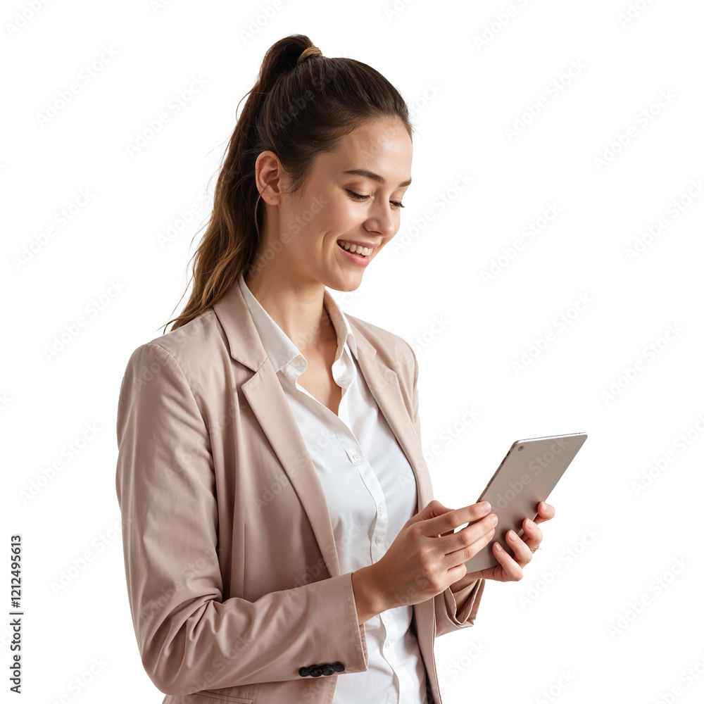Young executive in a corporate environment with a tablet, no background Young executive in a corporate environment with a tablet, no background