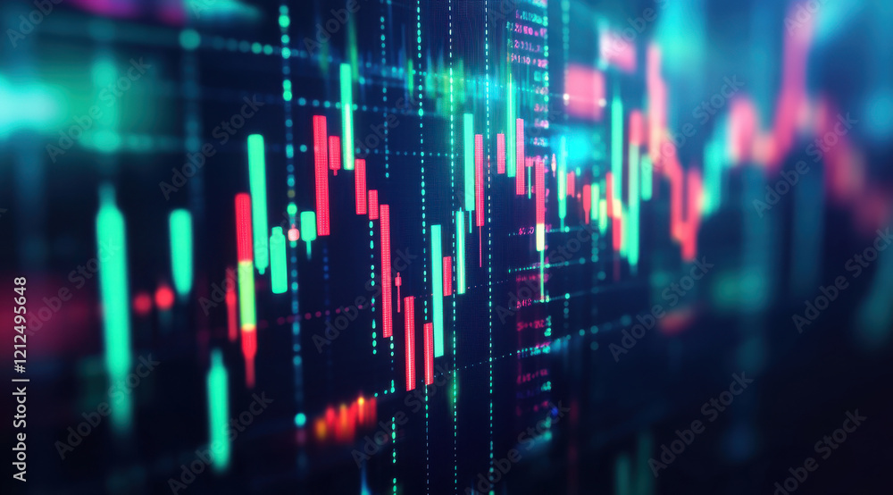 Stock market chart with green and red candlesticks showing trends Stock market chart with green and red candlesticks showing trends