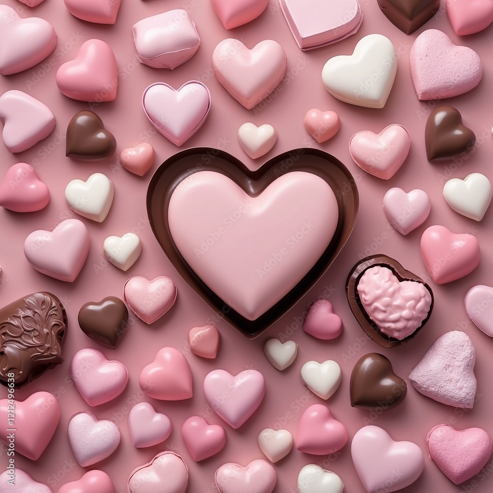 Obraz premium pastel color Heartshaped chocolate design for card or banner