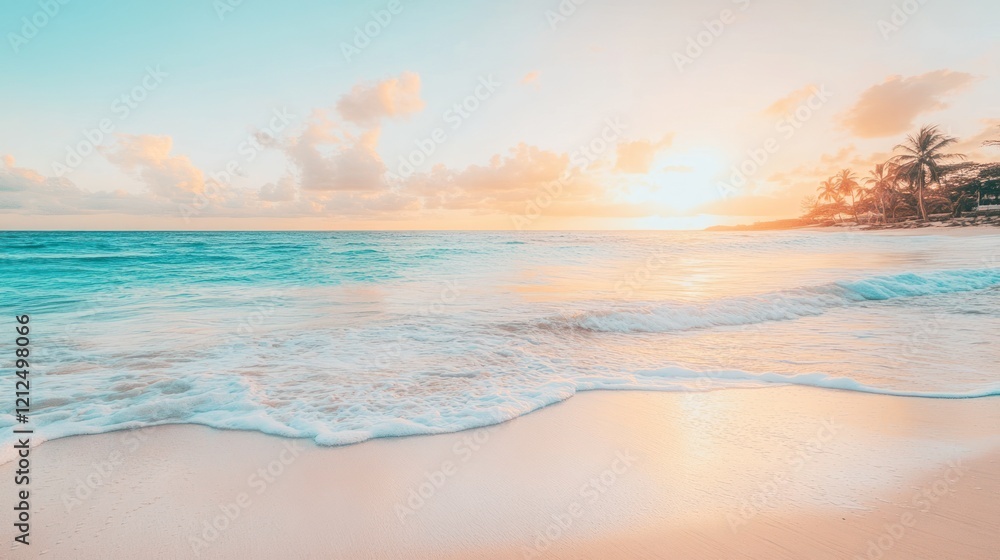 Obraz premium Serene Sunset on Tropical Beach: A Peaceful Paradise