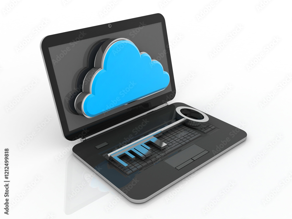 3d rendering Cloud online storage icons with laptop protected key
3d rendering Cloud online storage icons with laptop protected key
