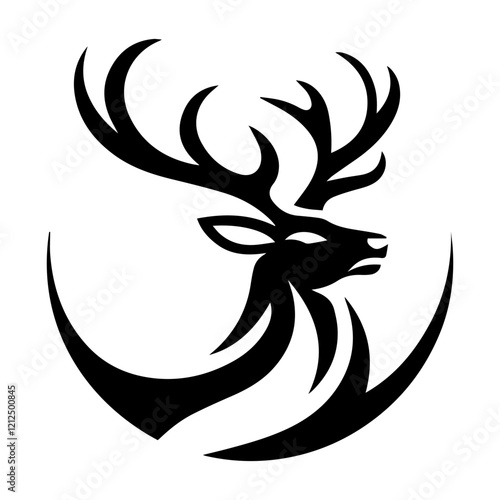 Black and white vector deer extravagant logo on a white background.