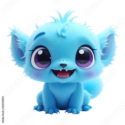 A blue, glowing, cartoon-like creature with large eyes and a playful expression, with white clear background photo