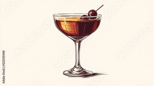 Classy vintage illustration of cocktail glass drink art for design projects photo