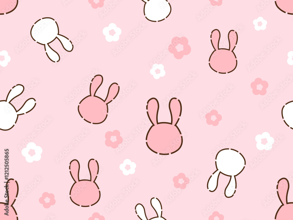 Seamless pattern with bunny rabbit cartoons and daisy flower on pink background vector. Cute childish print. Seamless pattern with bunny rabbit cartoons and daisy flower on pink background vector. Cute childish print.