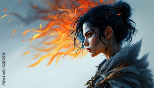 Fiery Hair Woman Digital Art Fantasy Portrait