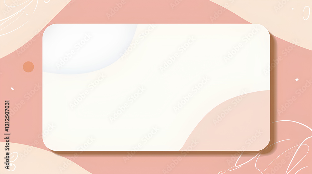 simple blank white card with rounded corners, hand-drawn doodles in the bottom right corner, a light pink and beige background